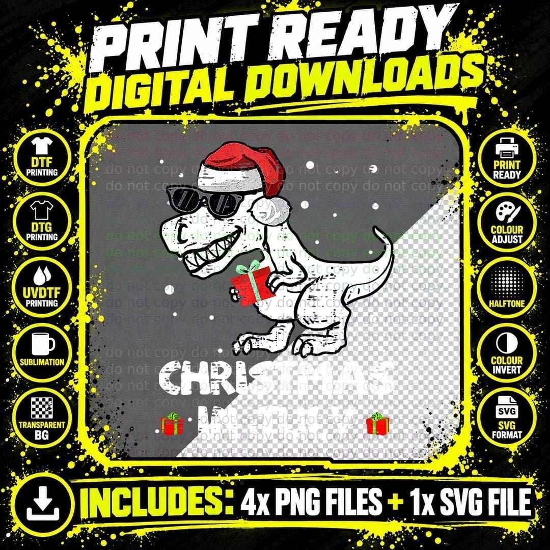 Kids Christmas in July T-Rex Dinosaur T-Shirt Png SVG Digital Bundle