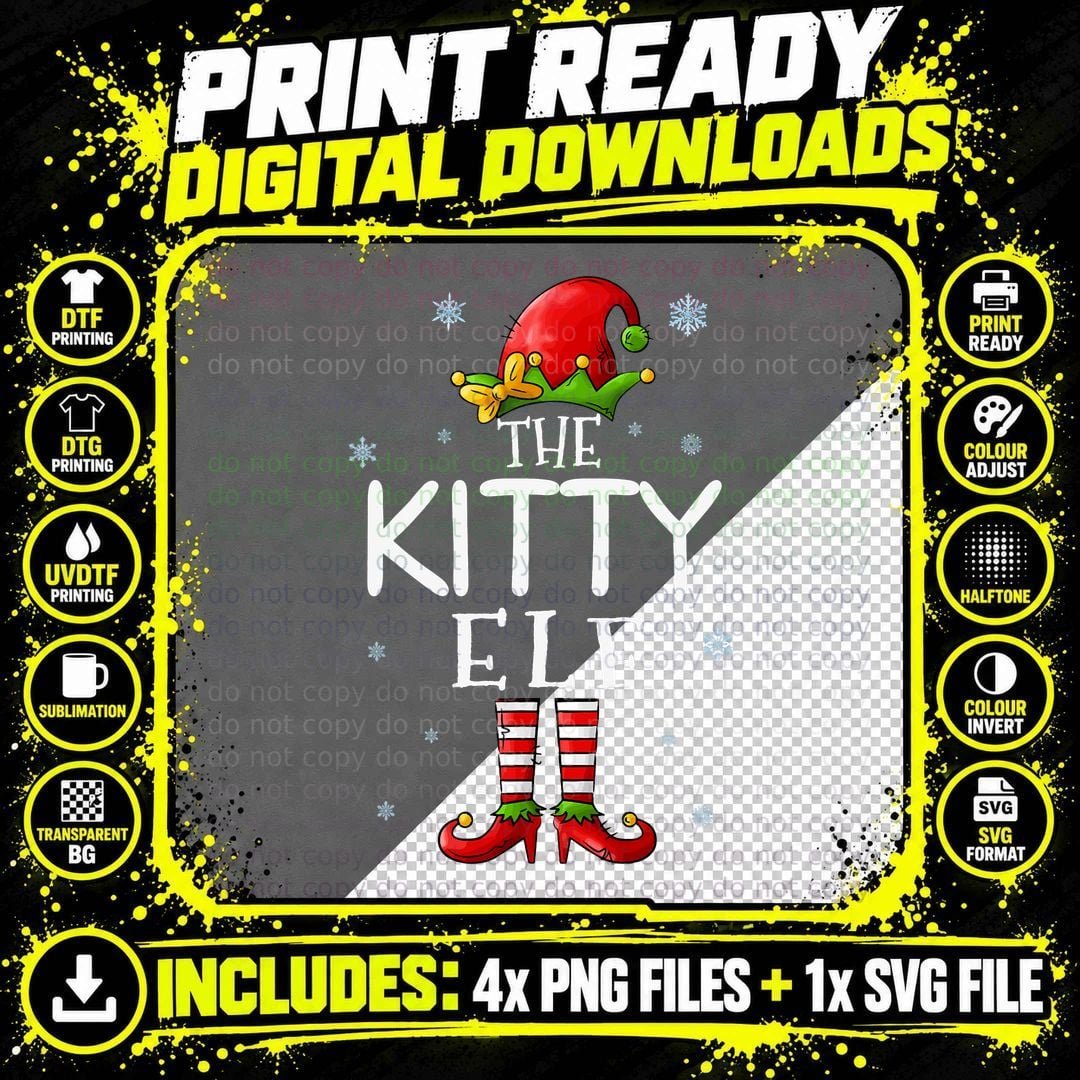 Kitty Elf Funny Grandma Christmas T-Shirt, Holiday Humor Png SVG Digital Bundle