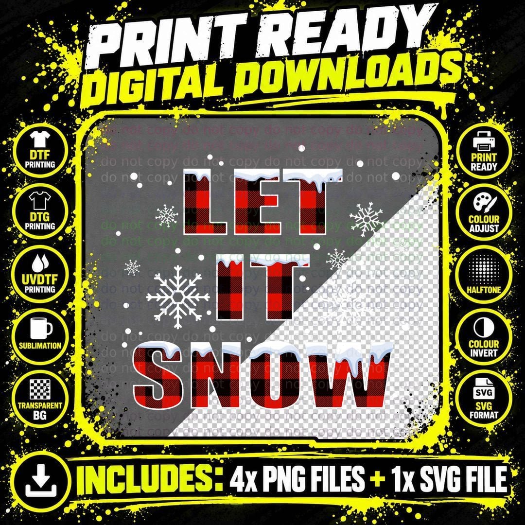 Let It Snow Buffalo Plaid Christmas T-Shirt Png SVG Digital Bundle