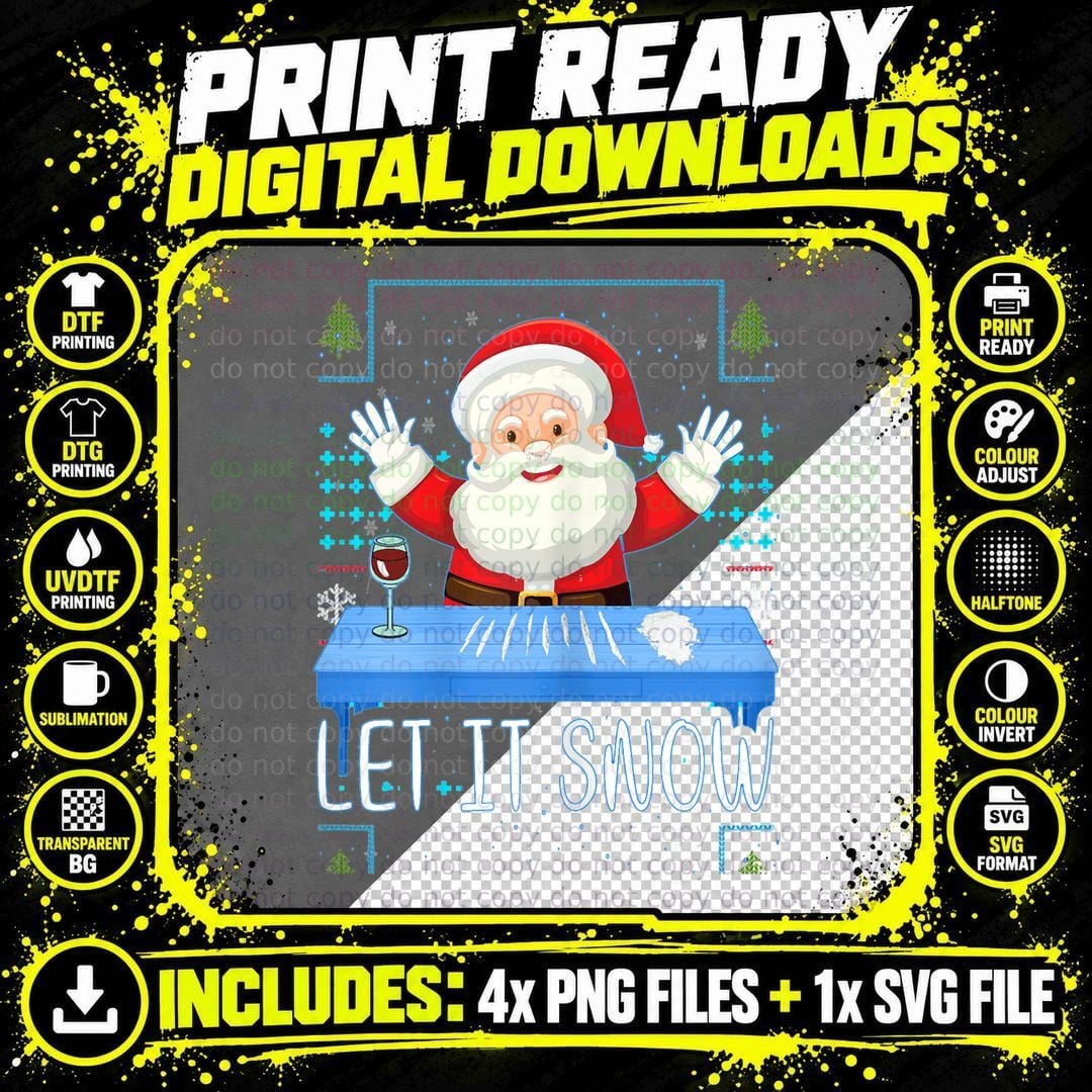 Let It Snow Santa Cocaine T-Shirt, Christmas Humor Png SVG Digital Bundle