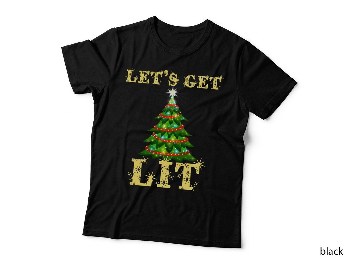 Let's Get Lit Christmas T-Shirt, Funny Holiday Drinking, Festive Party Wear