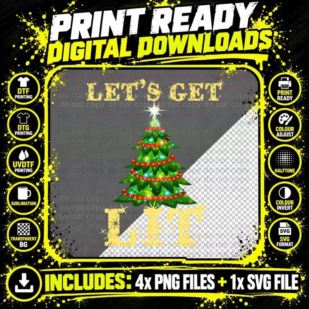 Let's Get Lit Christmas T-Shirt, Funny Holiday Drinking Png SVG Digital Bundle