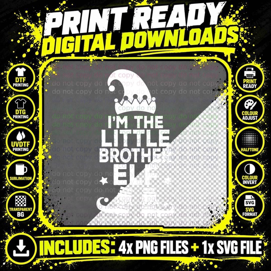 Little Brother Elf T-Shirt, Funny Holiday Matching Png SVG Digital Bundle