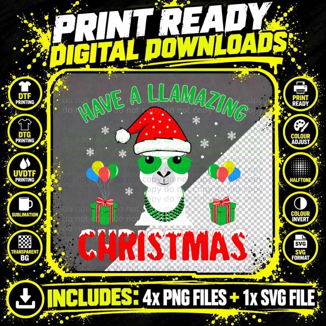 Llama Christmas T-Shirt, Festive Holiday Style Png SVG Digital Bundle
