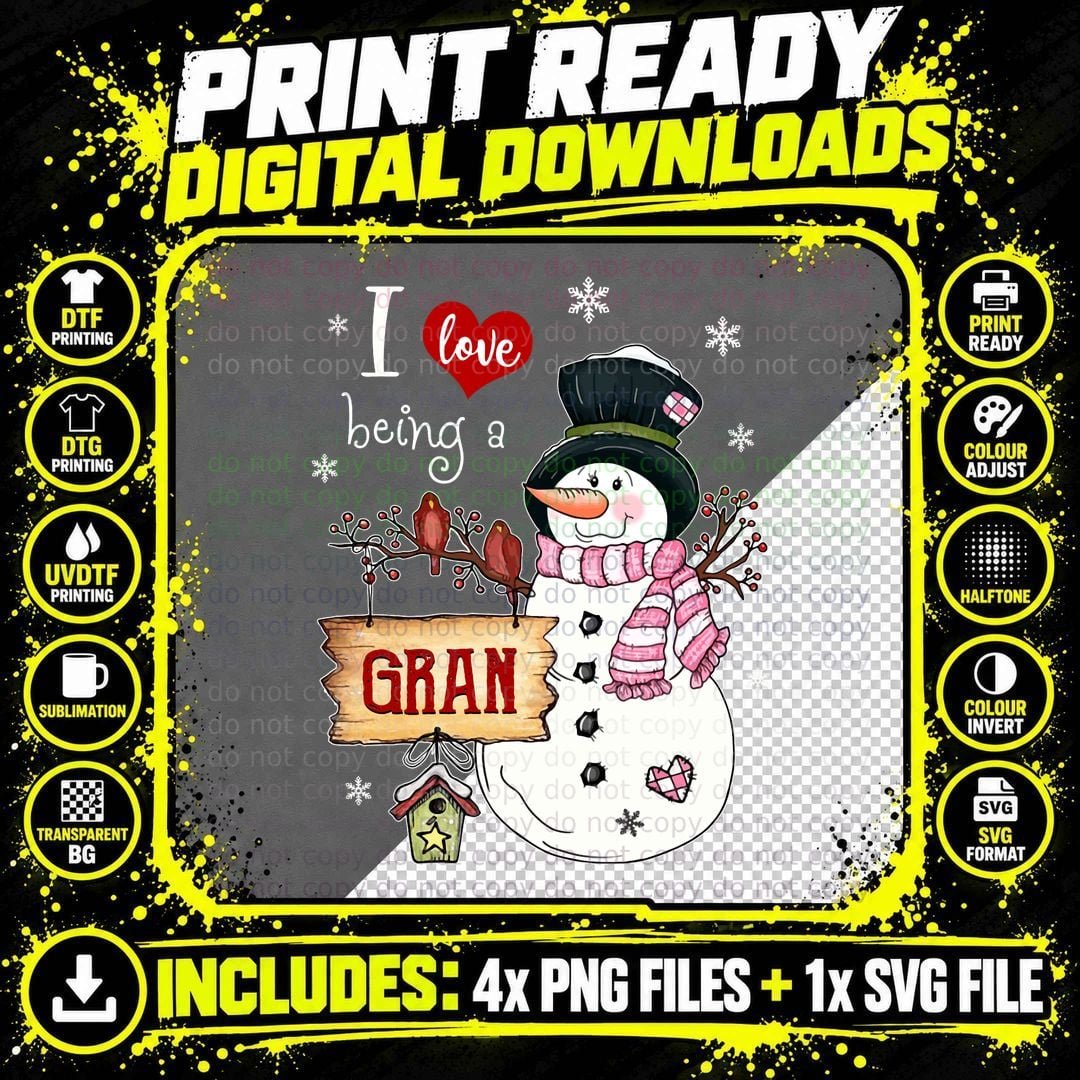 Love Being a Gran Snowman Christmas Sweatshirt Png SVG Digital Bundle