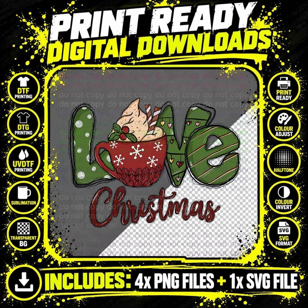 Love Christmas T-Shirt, Festive Holiday Print Png SVG Digital Bundle