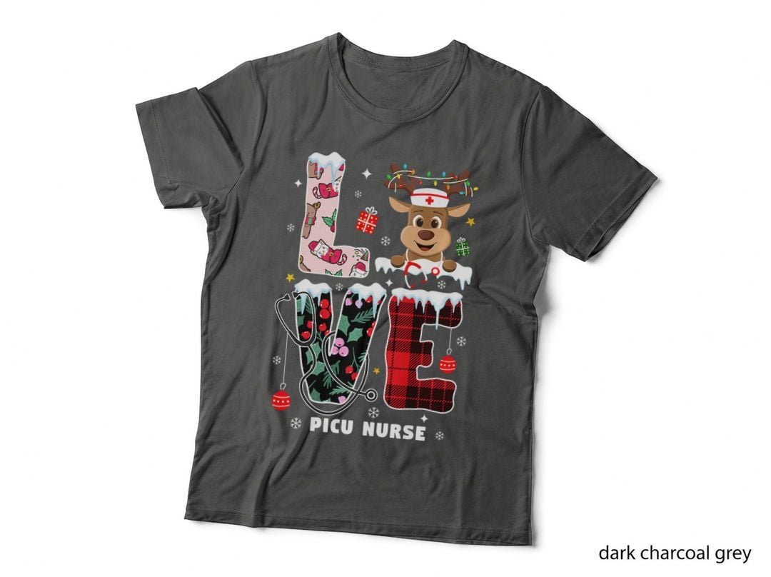Love PICU Nurse Christmas Nursing Life Medical Reindeer Xmas T-Shirt