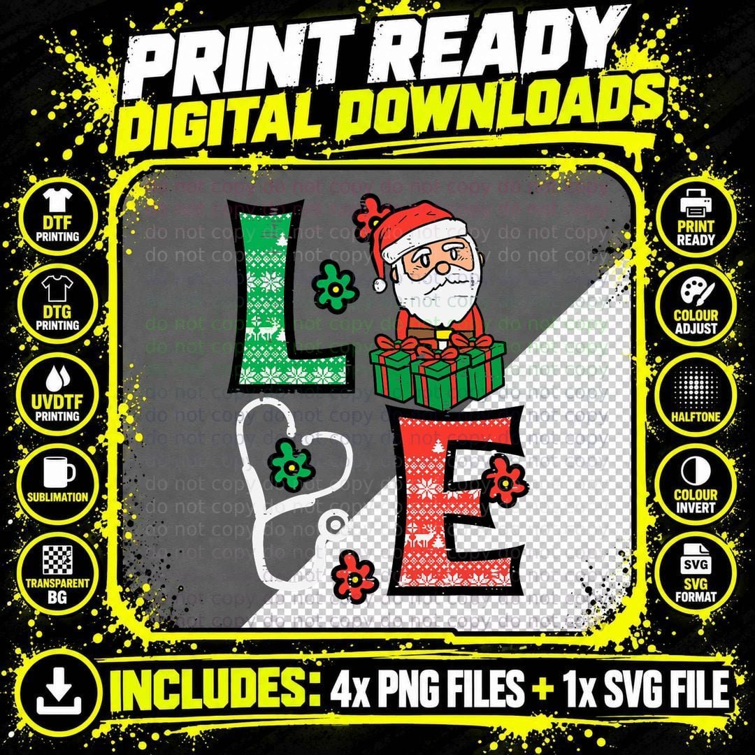 Love Stethoscope Christmas Nurse T-Shirt Png SVG Digital Bundle
