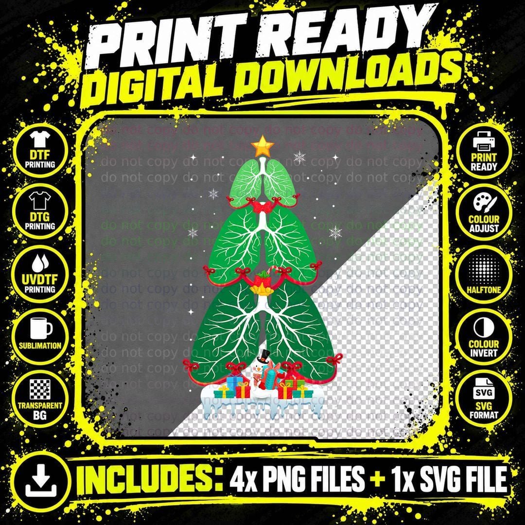 Lung Christmas Tree Respiratory Therapy T-Shirt Png SVG Digital Bundle