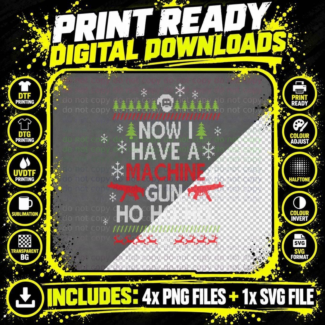 Machine Gun Christmas Sweatshirt, Funny Holiday Print Png SVG Digital Bundle