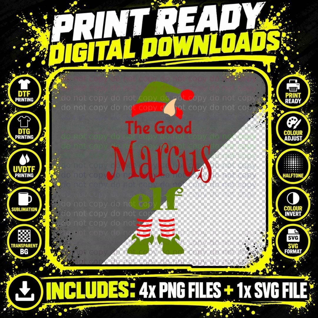 Marcus Elf Good Christmas T-Shirt, Matching Pajama Party Png SVG Digital Bundle