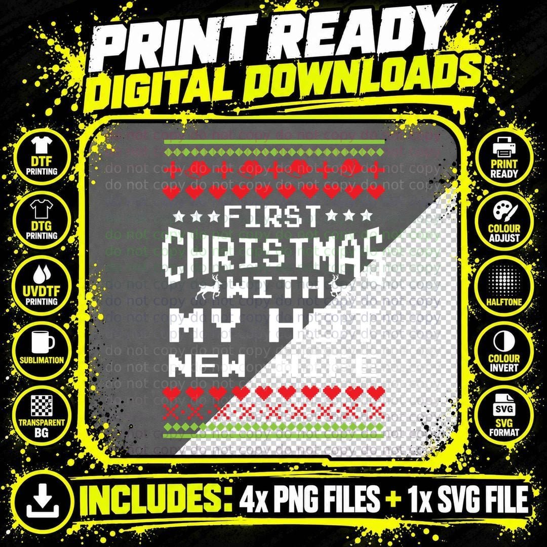 Married Couple Christmas Heart Bells T-Shirt Png SVG Digital Bundle