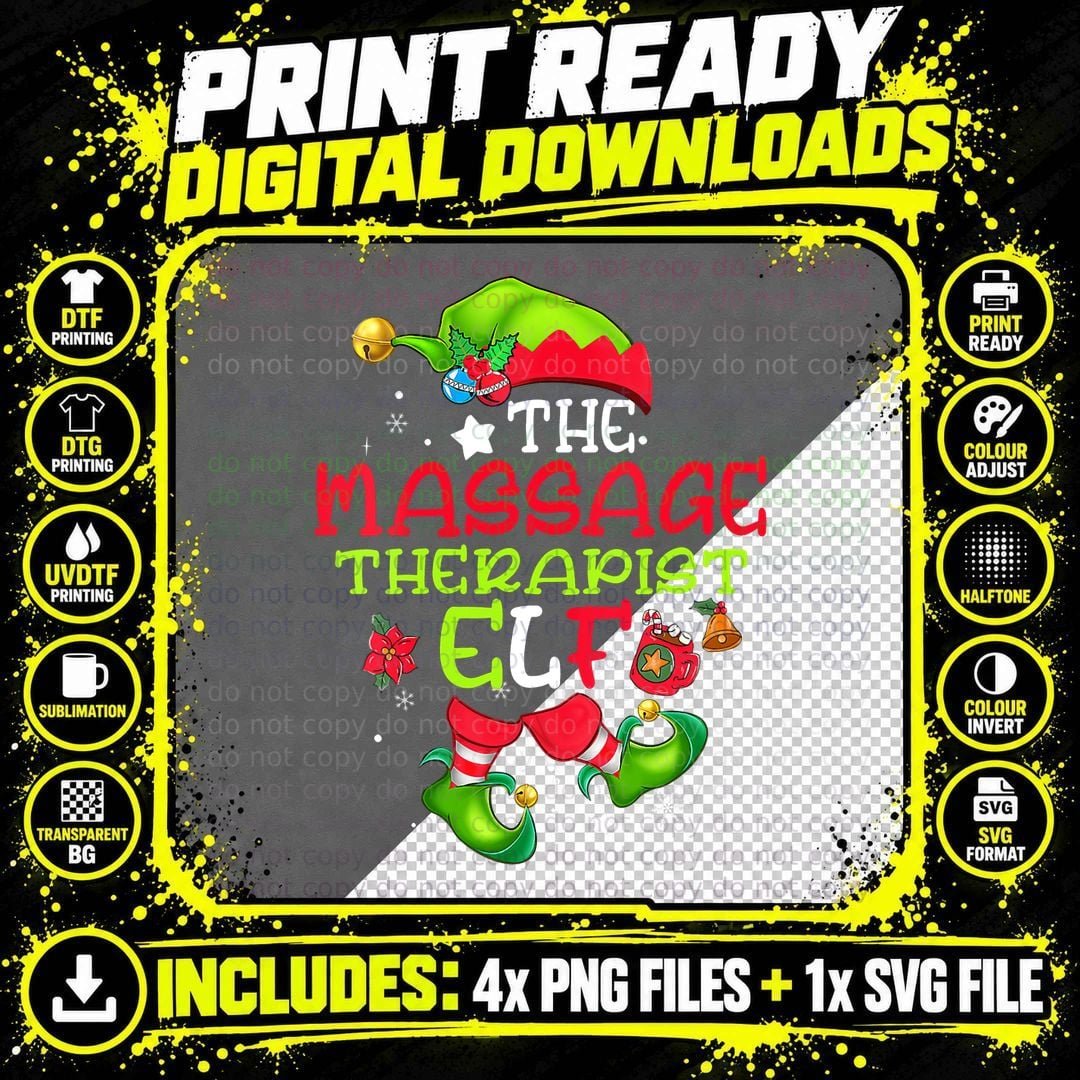 Massage Therapist Elf Matching Family Group Christmas Png SVG Digital Bundle