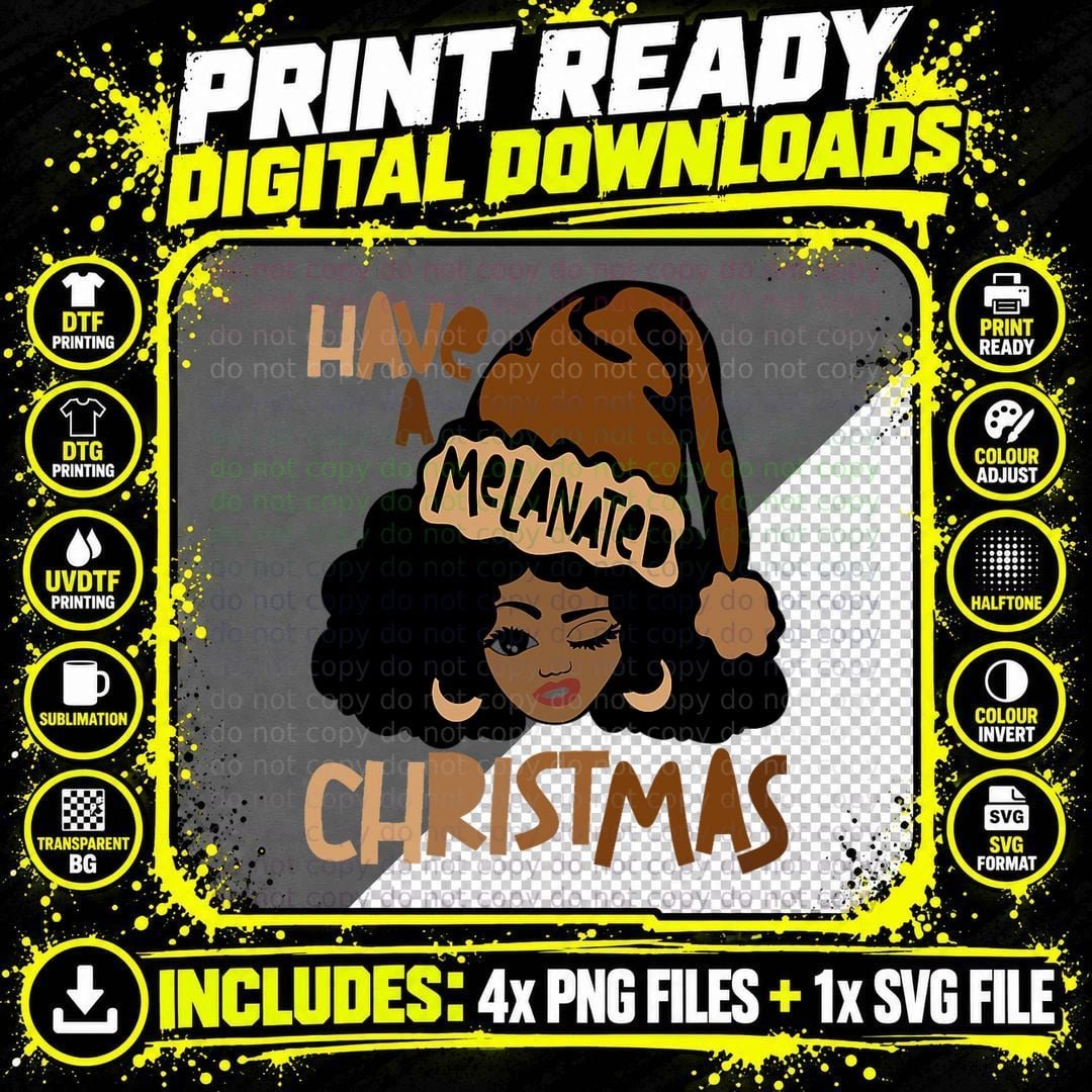 Melanin Santa Claus T-Shirt, Christmas Holiday Png SVG Digital Bundle