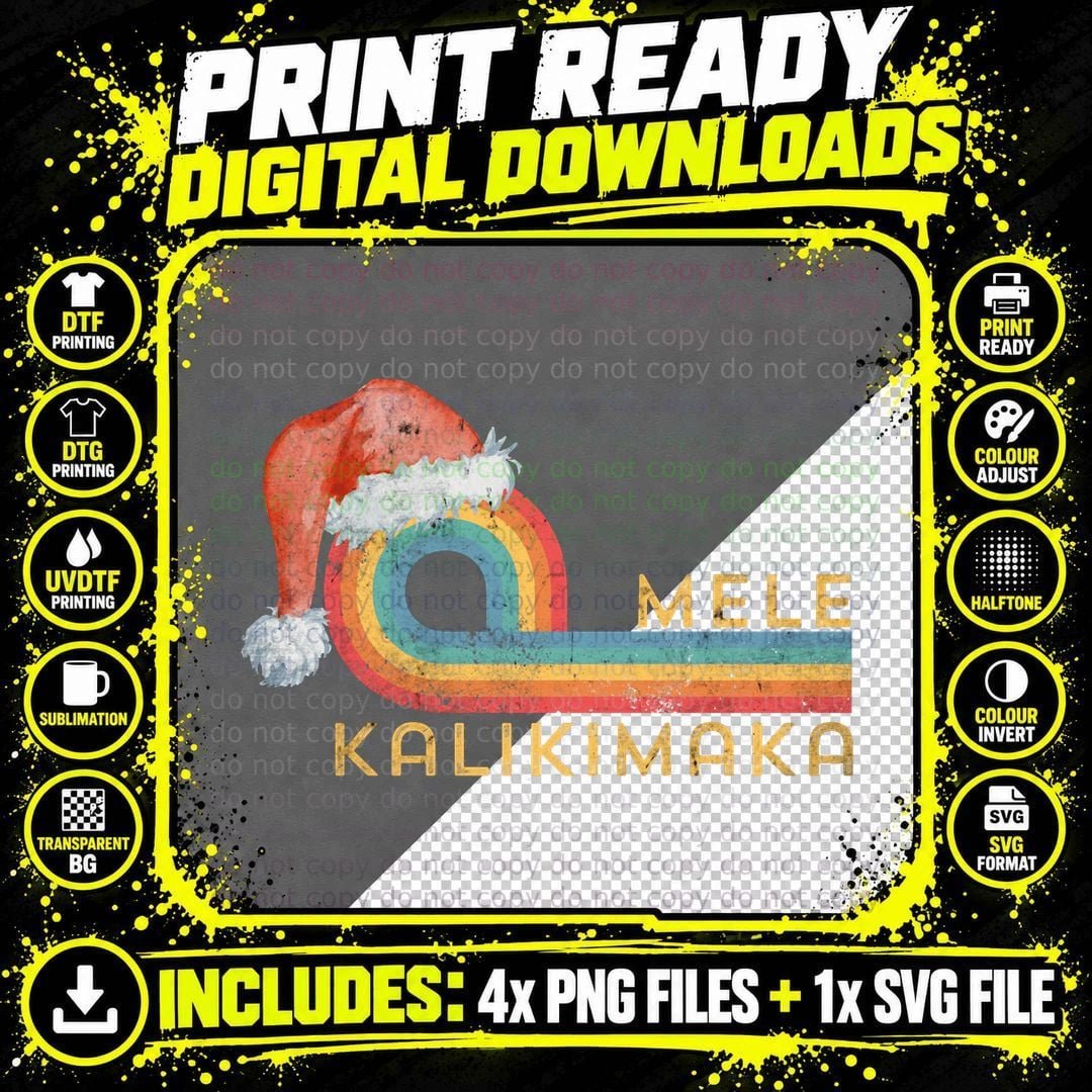Mele Kalikimaka Merry Christmas Hawaiian T-Shirt Png SVG Digital Bundle
