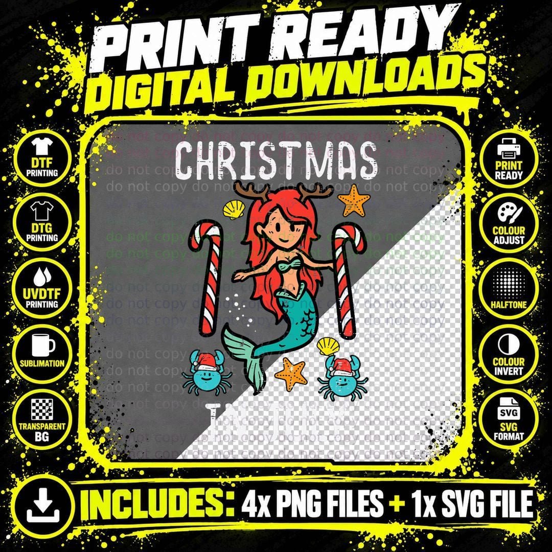 Mermaid Crab Christmas in July T-Shirt Png SVG Digital Bundle