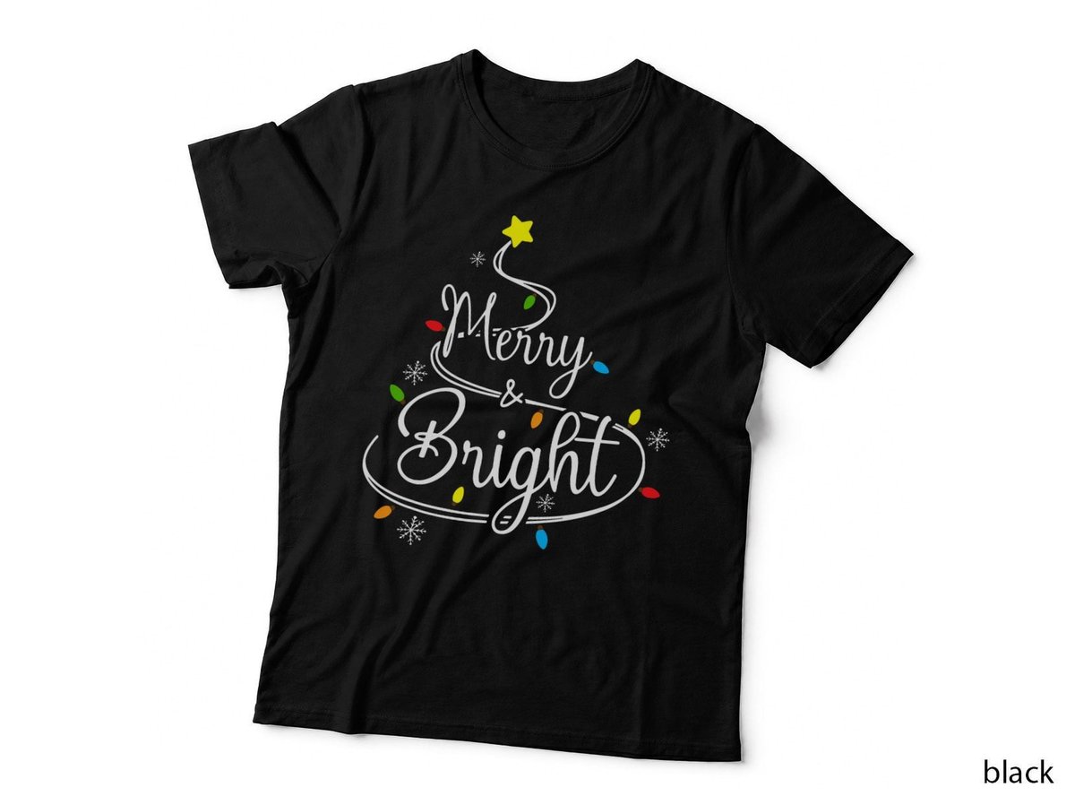 Merry & Bright Christmas Vacation T-Shirt, Festive Holiday Print, Women Kids