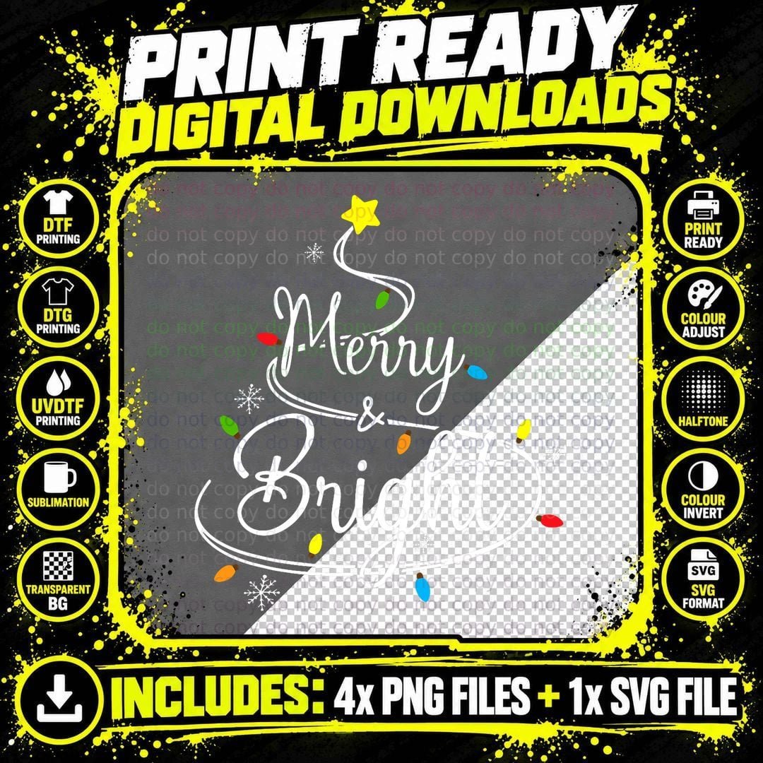 Merry & Bright Christmas Vacation T-Shirt Png SVG Digital Bundle