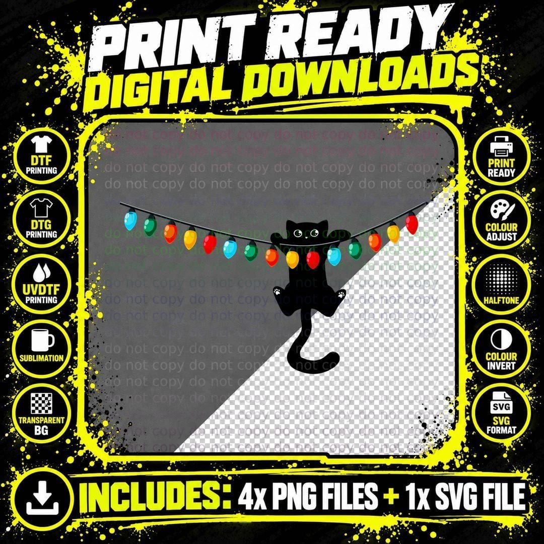 Merry Catmas Xmas Cat T-Shirt, Christmas Holiday Print Png SVG Digital Bundle