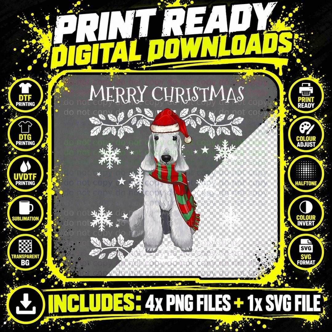 Merry Christmas Bedlington Terrier T-Shirt Png SVG Digital Bundle