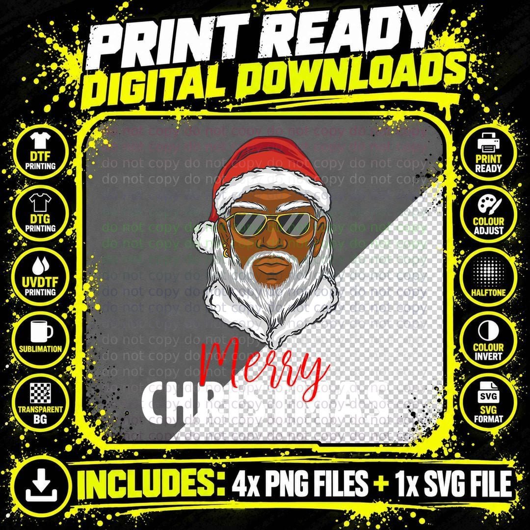 Merry Christmas Black African Santa Claus T-Shirt Png SVG Digital Bundle