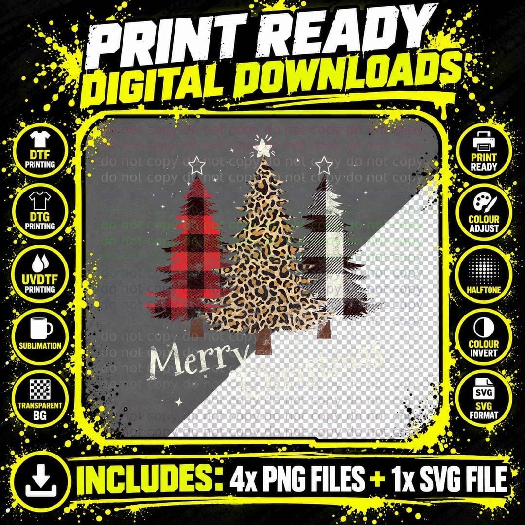 Merry Christmas Buffalo Plaid Tree T-Shirt Png SVG Digital Bundle