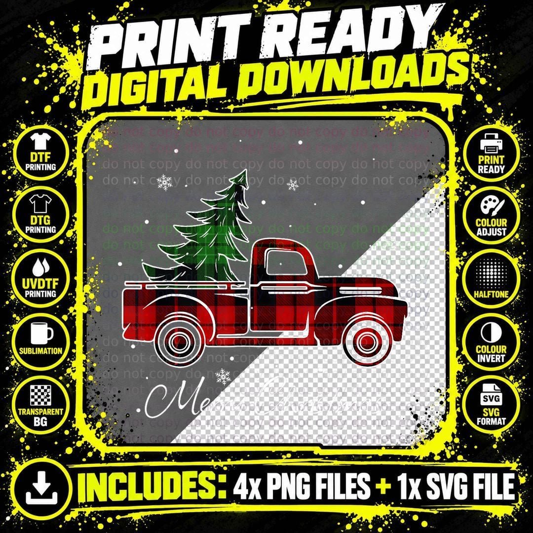 Merry Christmas Buffalo Truck Tree Red Plaid T-Shirt Png SVG Digital Bundle