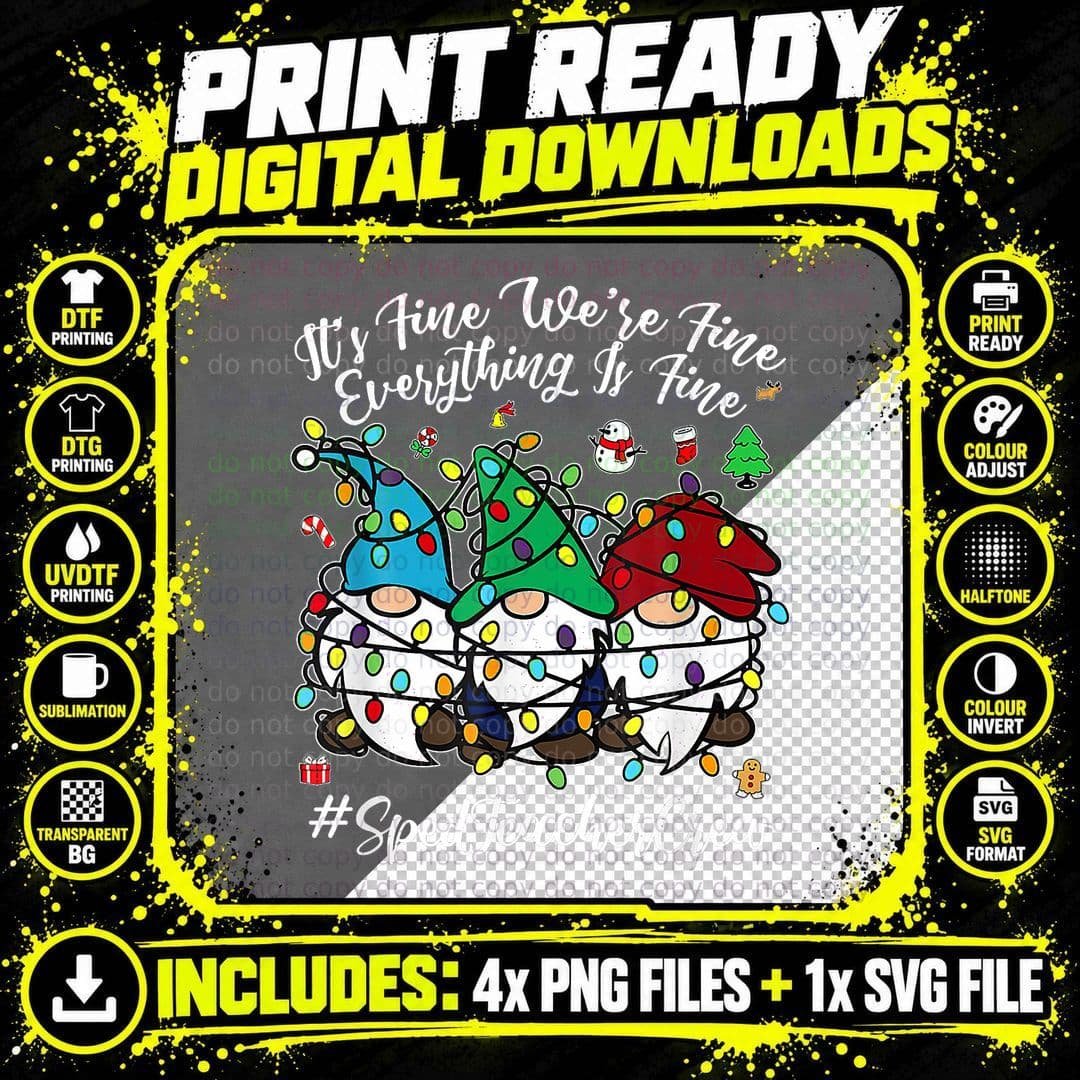 Merry Christmas Funny Everything Is Fine Gnome T-Shirt Png SVG Digital Bundle