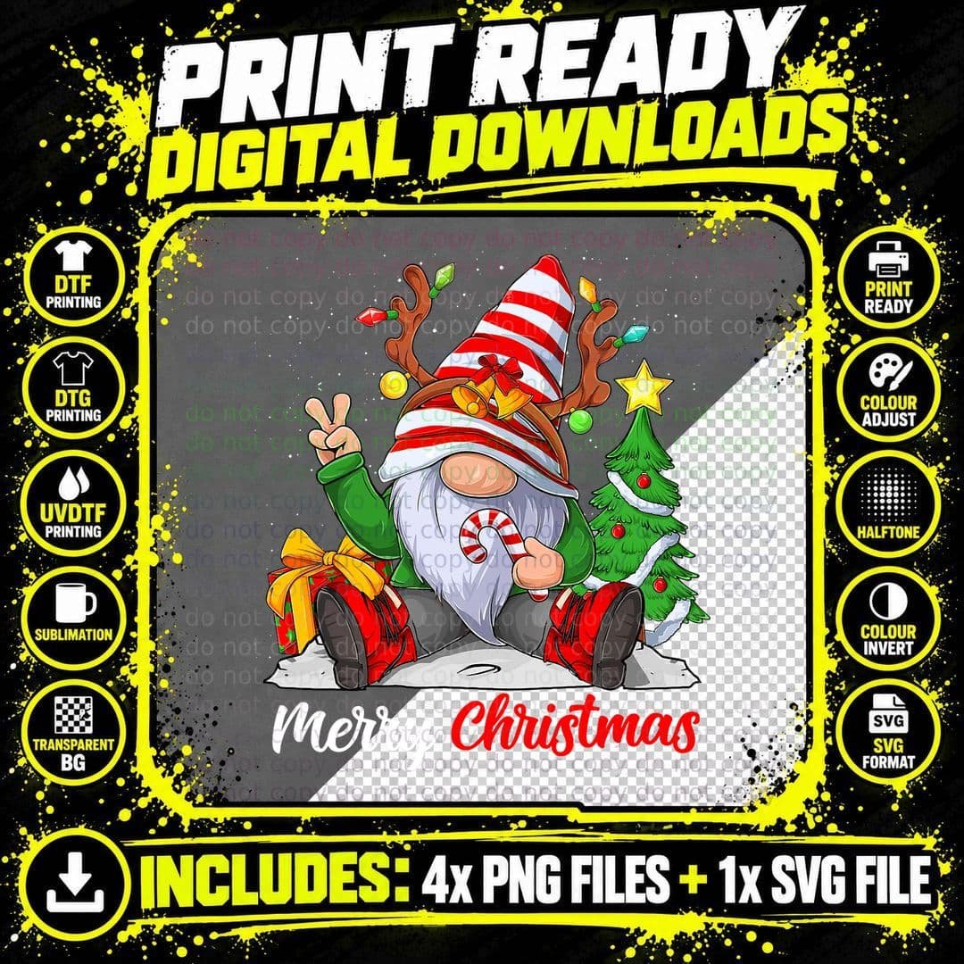 Merry Christmas Gnome T-Shirt, Festive Holiday Design Png SVG Digital Bundle