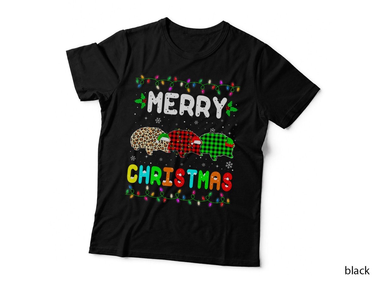 Merry Christmas Hedgehog Santa Elf T-Shirt, Festive Holiday Print