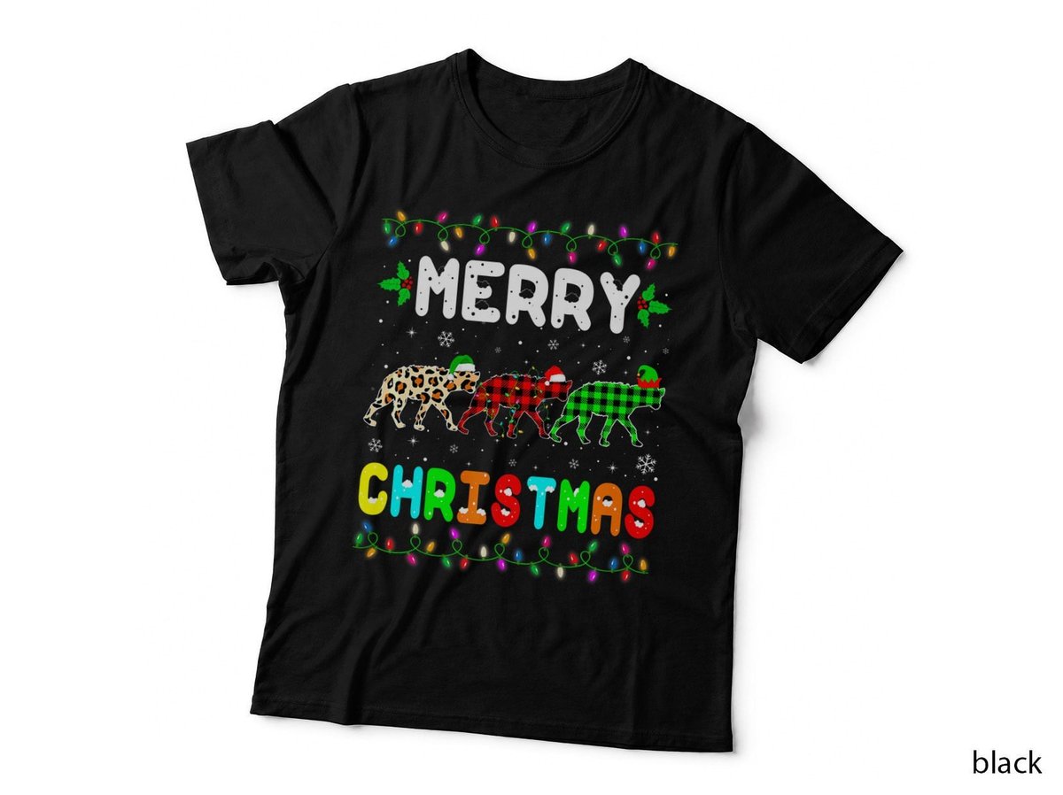 Merry Christmas Hyena Santa Elf Xmas Leopard Plaid T-Shirt
