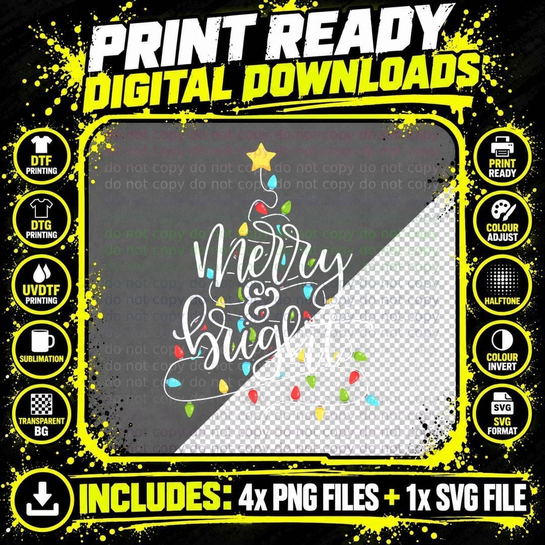 Merry Christmas Lights T-Shirt, Festive Holiday Print Png SVG Digital Bundle