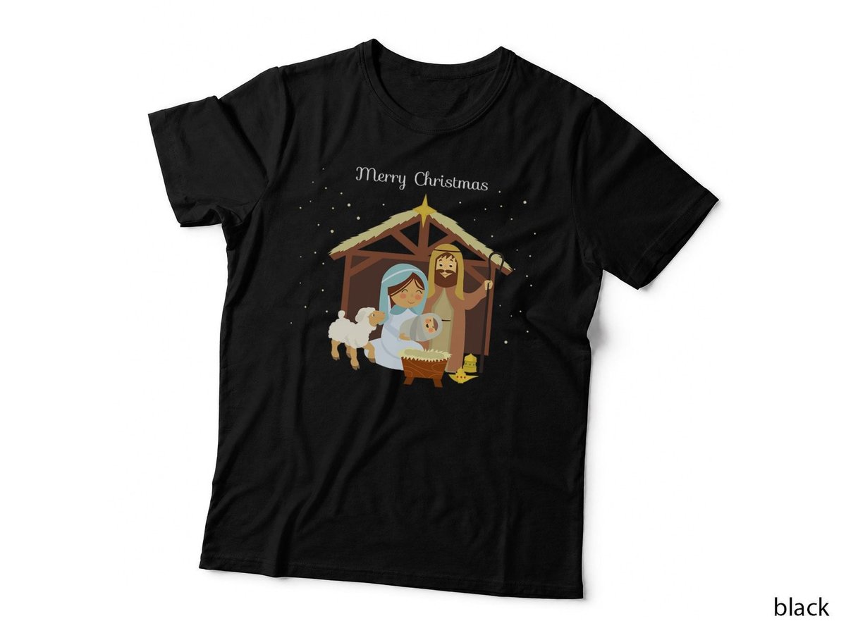 Merry Christmas Nativity Scene T-Shirt, Holiday Faith Art, Christian Apparel