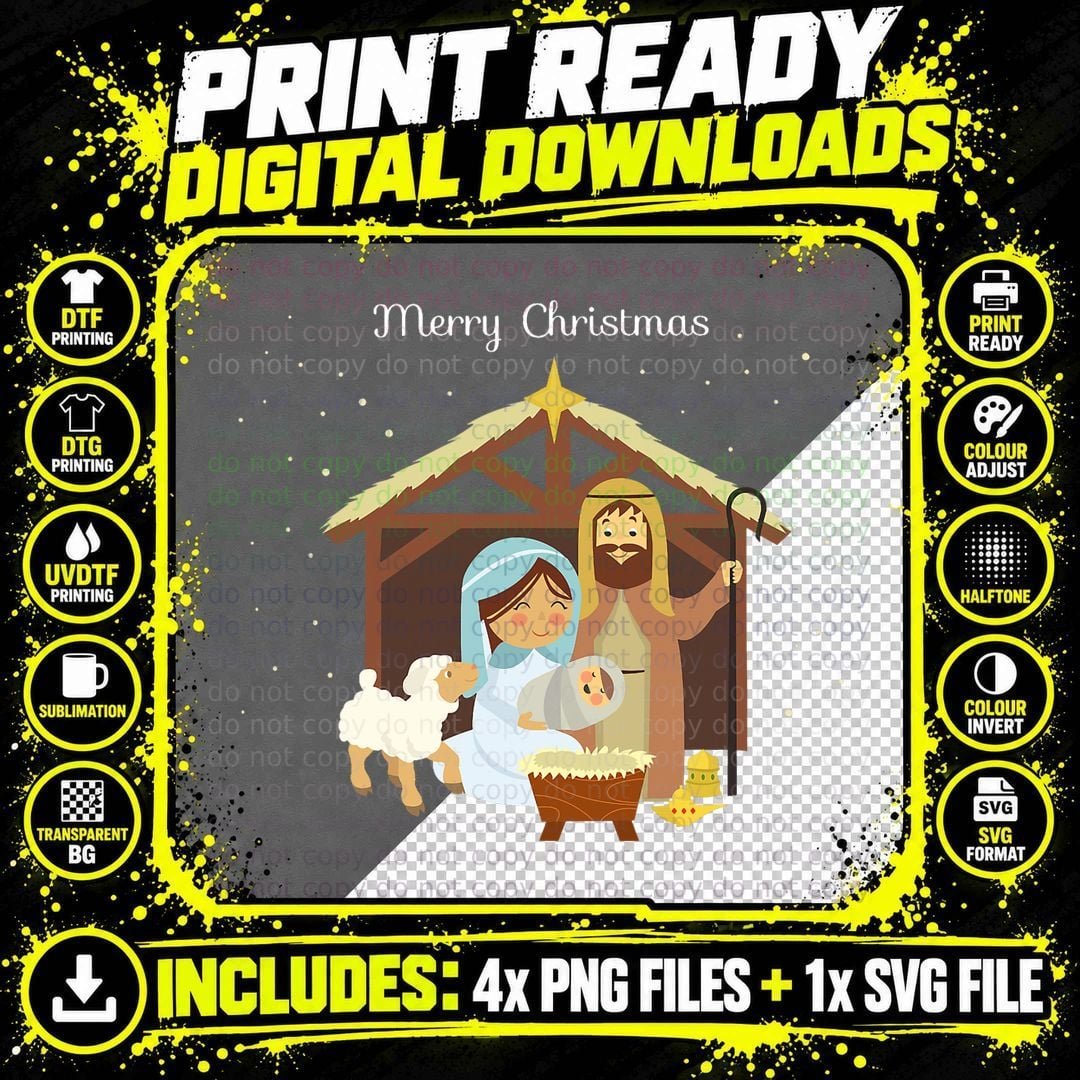 Merry Christmas Nativity Scene T-Shirt Png SVG Digital Bundle