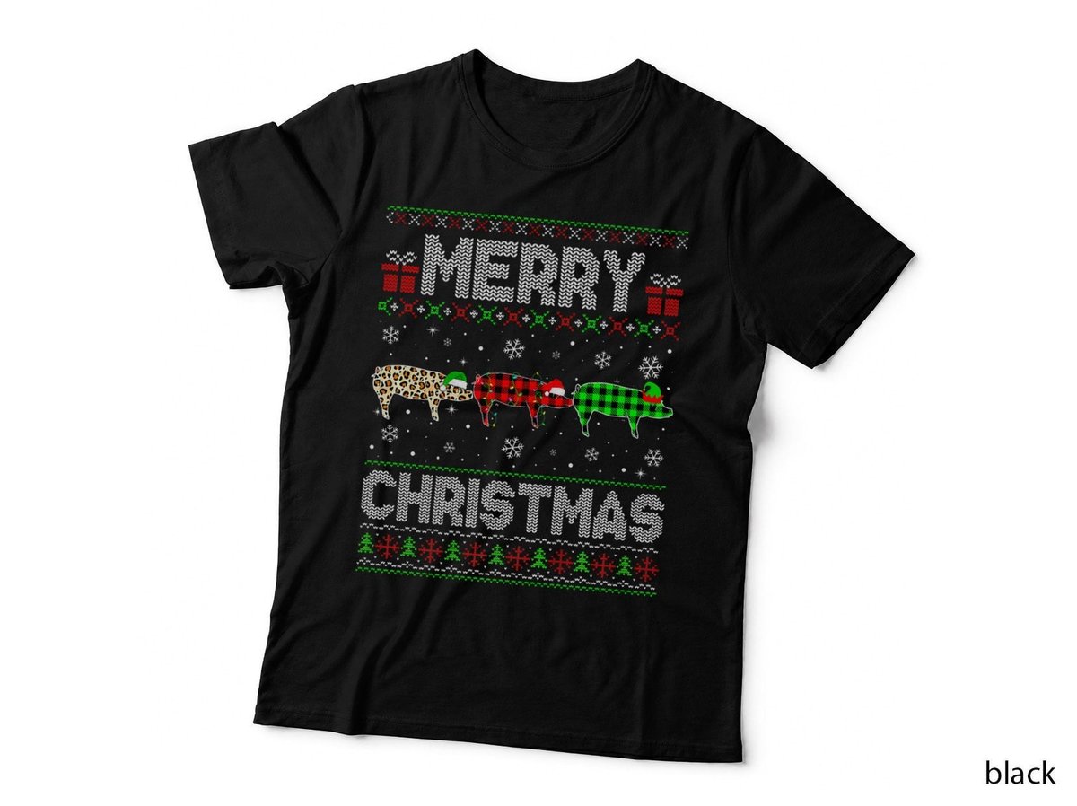 Merry Christmas Pig Xmas Leopard Plaid Santa Elf Family Holiday T-Shirt