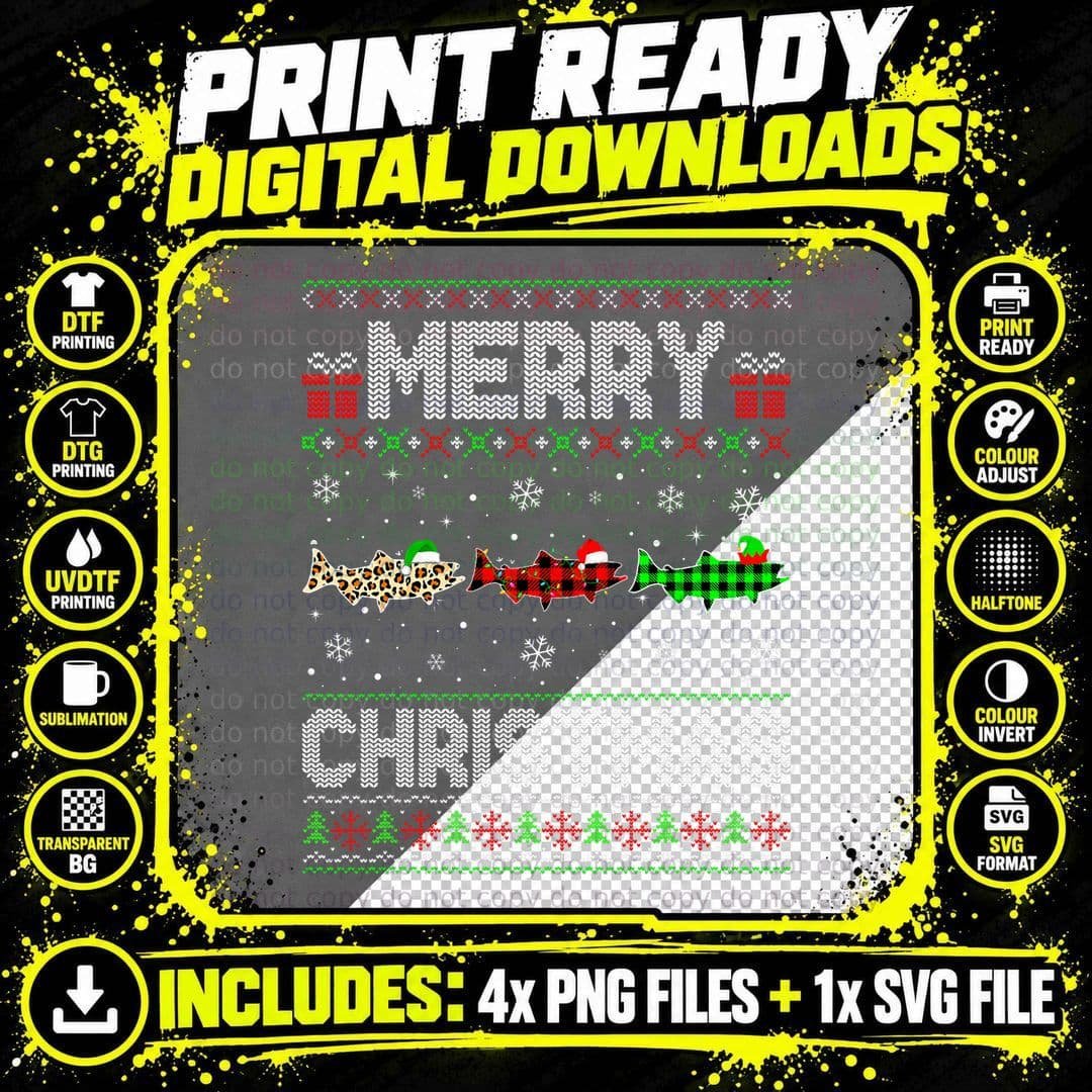 Merry Christmas Salmon T-Shirt, Xmas Plaid Print Png SVG Digital Bundle