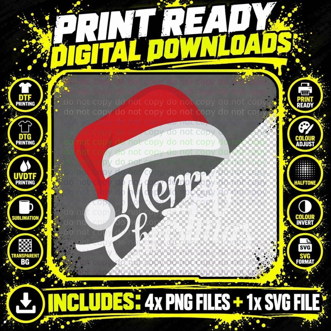 Merry Christmas Santa Hat T-Shirt, Festive Holiday Style Png SVG Digital Bundle