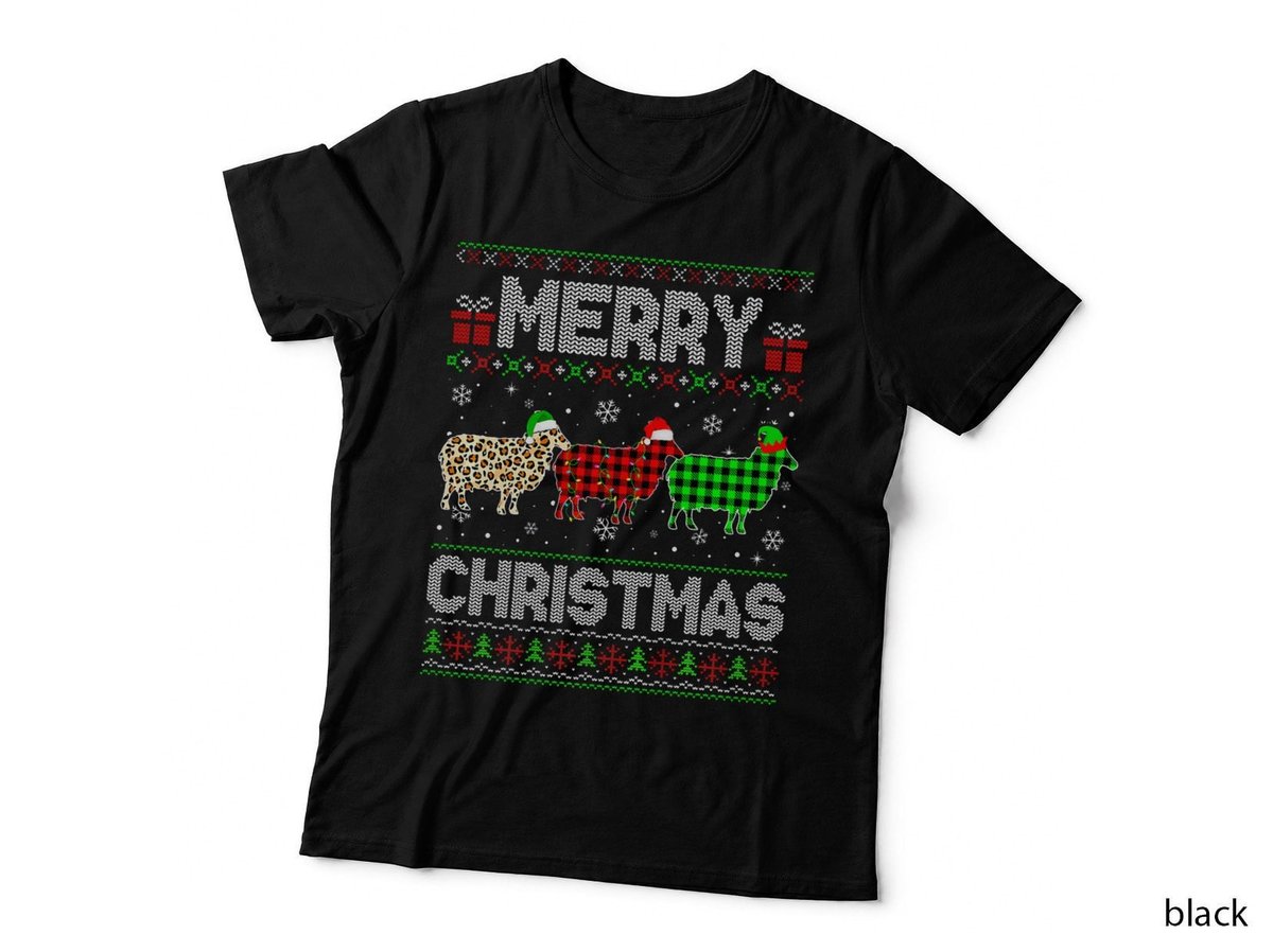 Merry Christmas Sheep Xmas Leopard Plaid Santa Elf Family Holiday T-Shirt