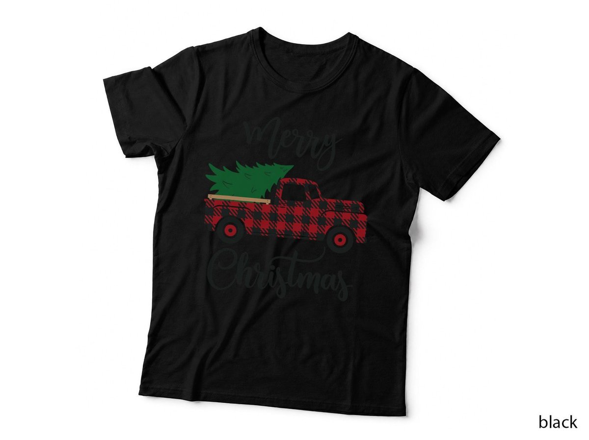 Merry Christmas Tree Buffalo Truck T-Shirt, Buffalo Plaid Christmas