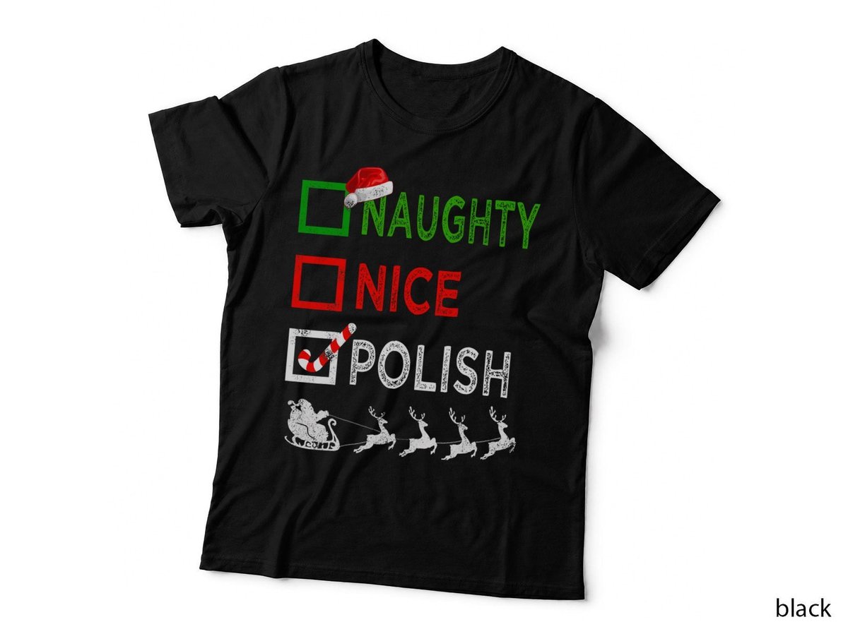 Naughty Nice Polish Christmas T-Shirt, Funny Santa Hat, Holiday Humor
