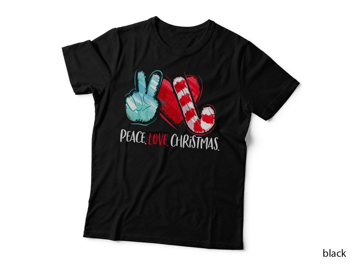 Peace Love Christmas Candy Cane T-Shirt, Festive Holiday Print