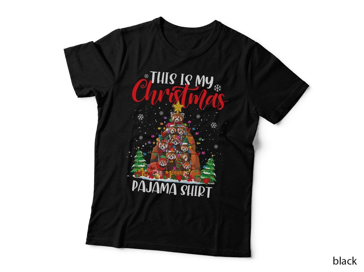 Red Panda Christmas Tree Lights T-Shirt, Festive Holiday Style