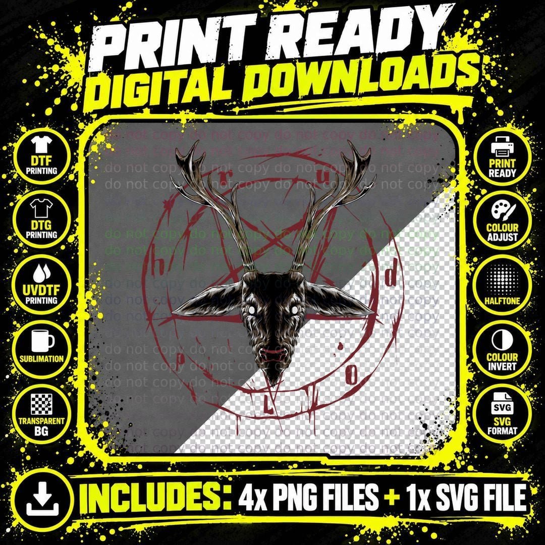 Satanic Reindeer Pentagram T-Shirt Png SVG Digital Bundle