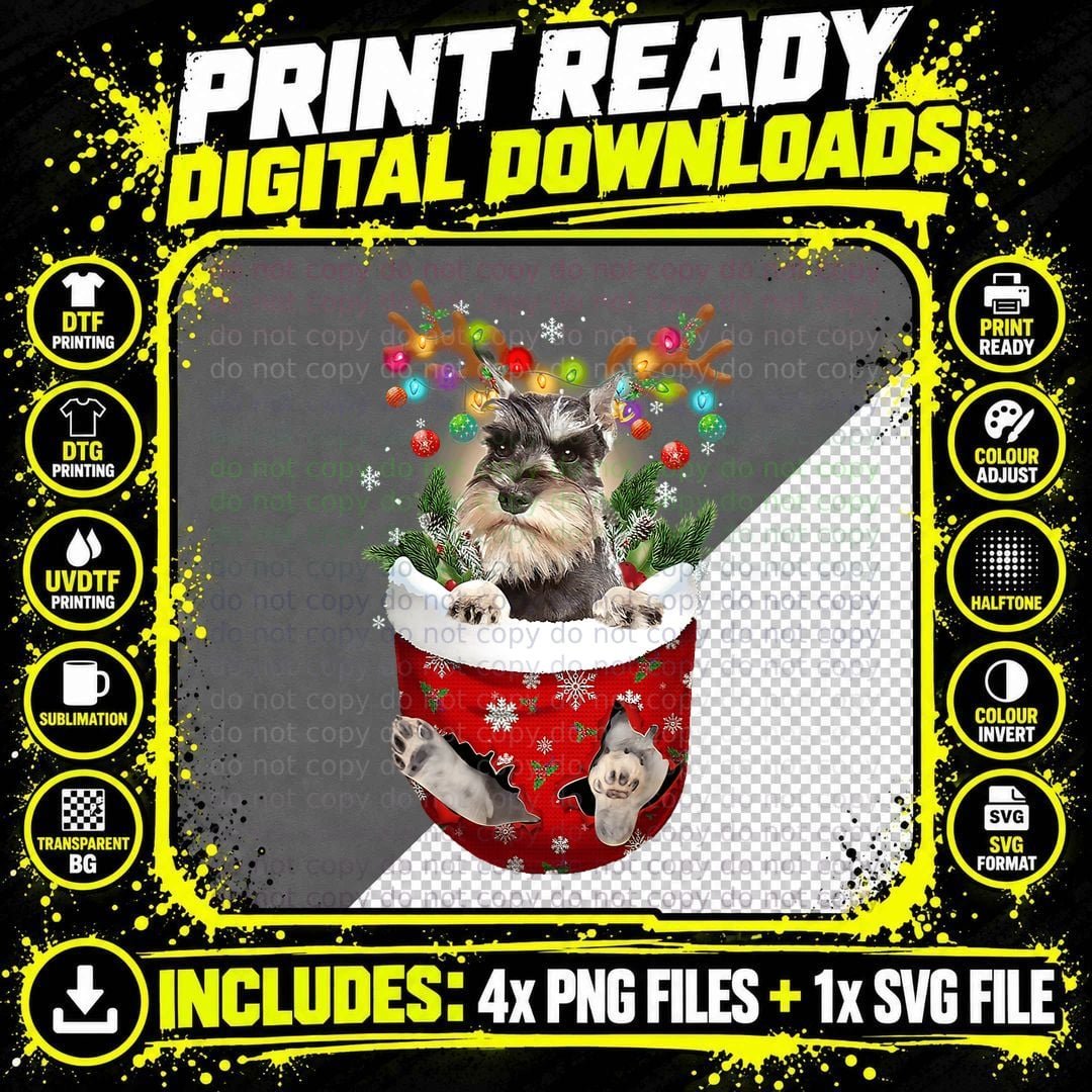 Schnauzer Reindeer in Pocket Christmas T-Shirt Png SVG Digital Bundle