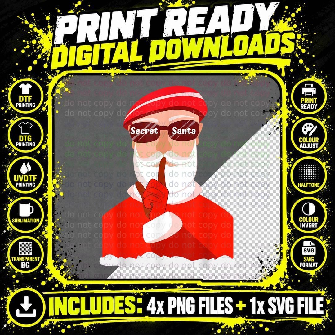 Secret Santa Claus Funny White Elephant Men's Graphic Png SVG Digital Bundle