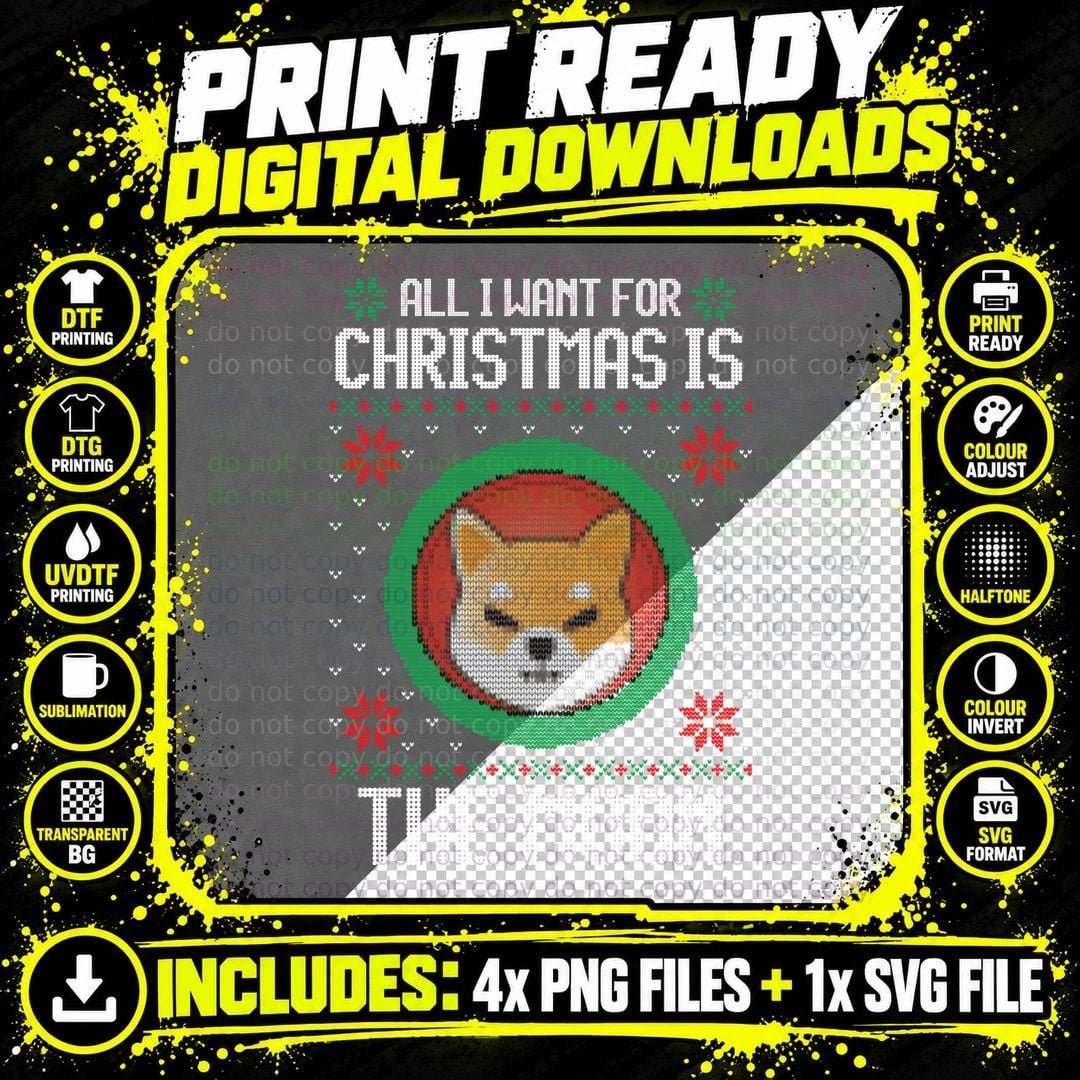 Shiba Inu Crypto Coin Ugly Christmas T-Shirt Png SVG Digital Bundle