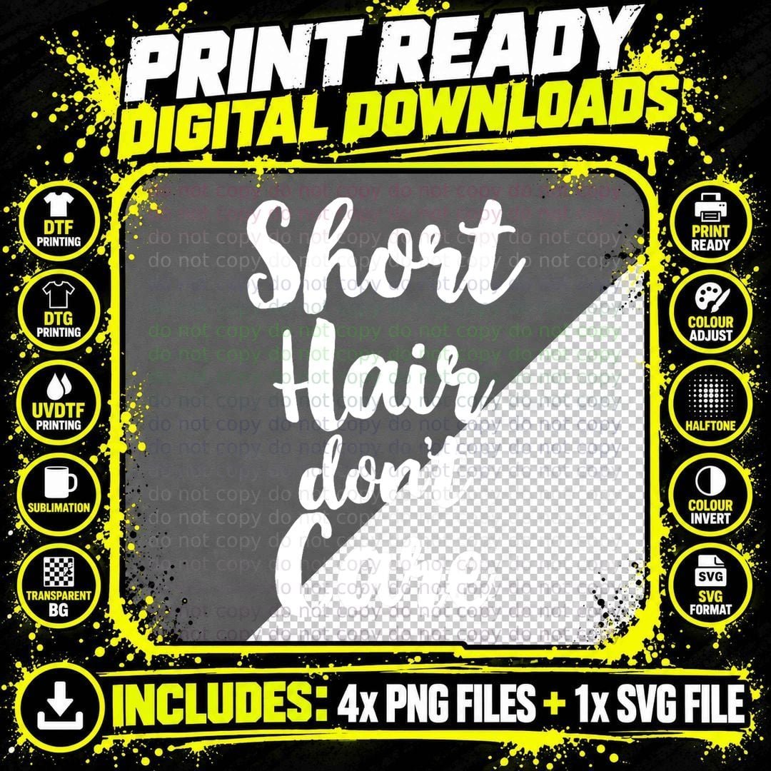 Short Hair Don't Care, Cute Christmas T-Shirt Png SVG Digital Bundle