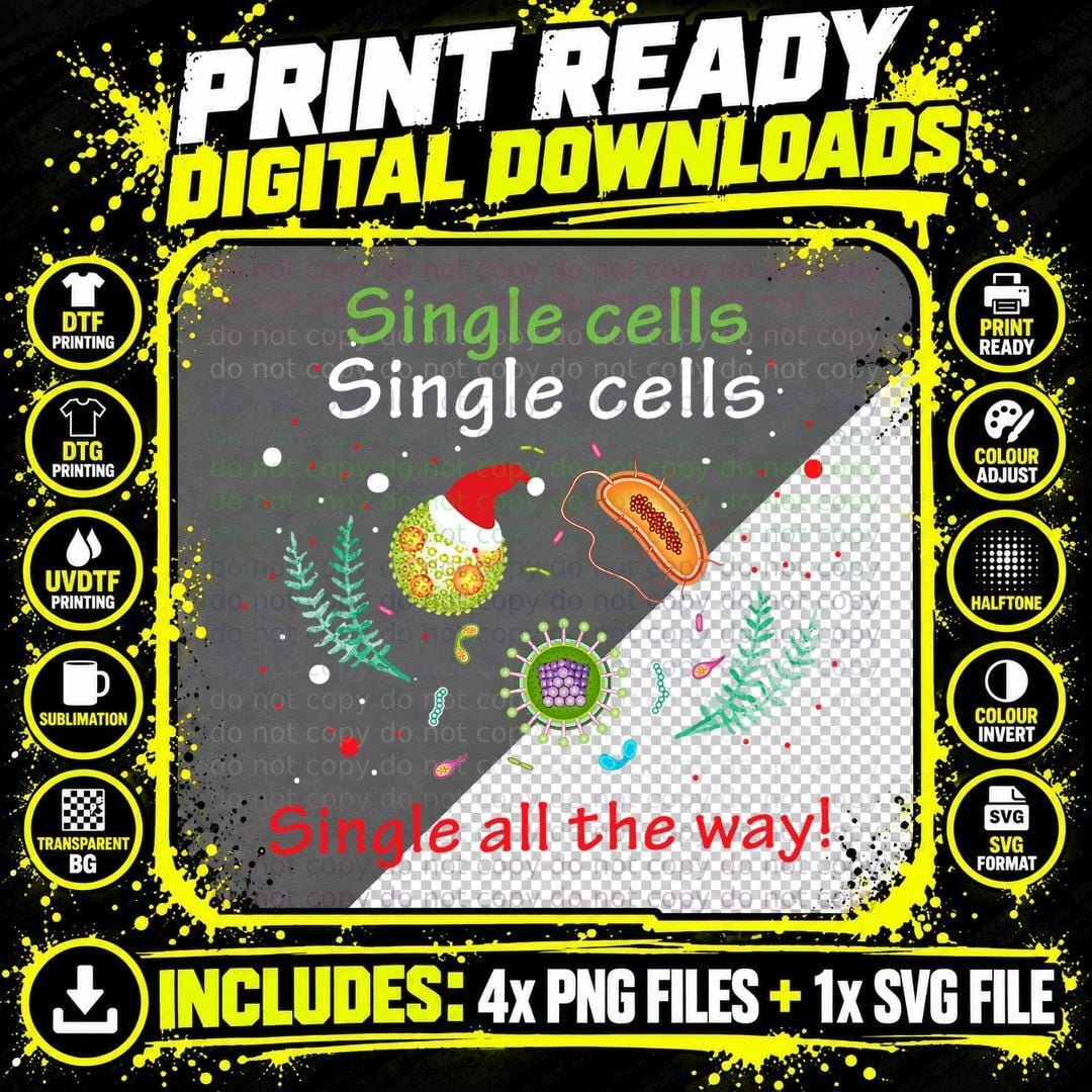 Single Cells Christmas T-Shirt, Science Biology Festive Png SVG Digital Bundle