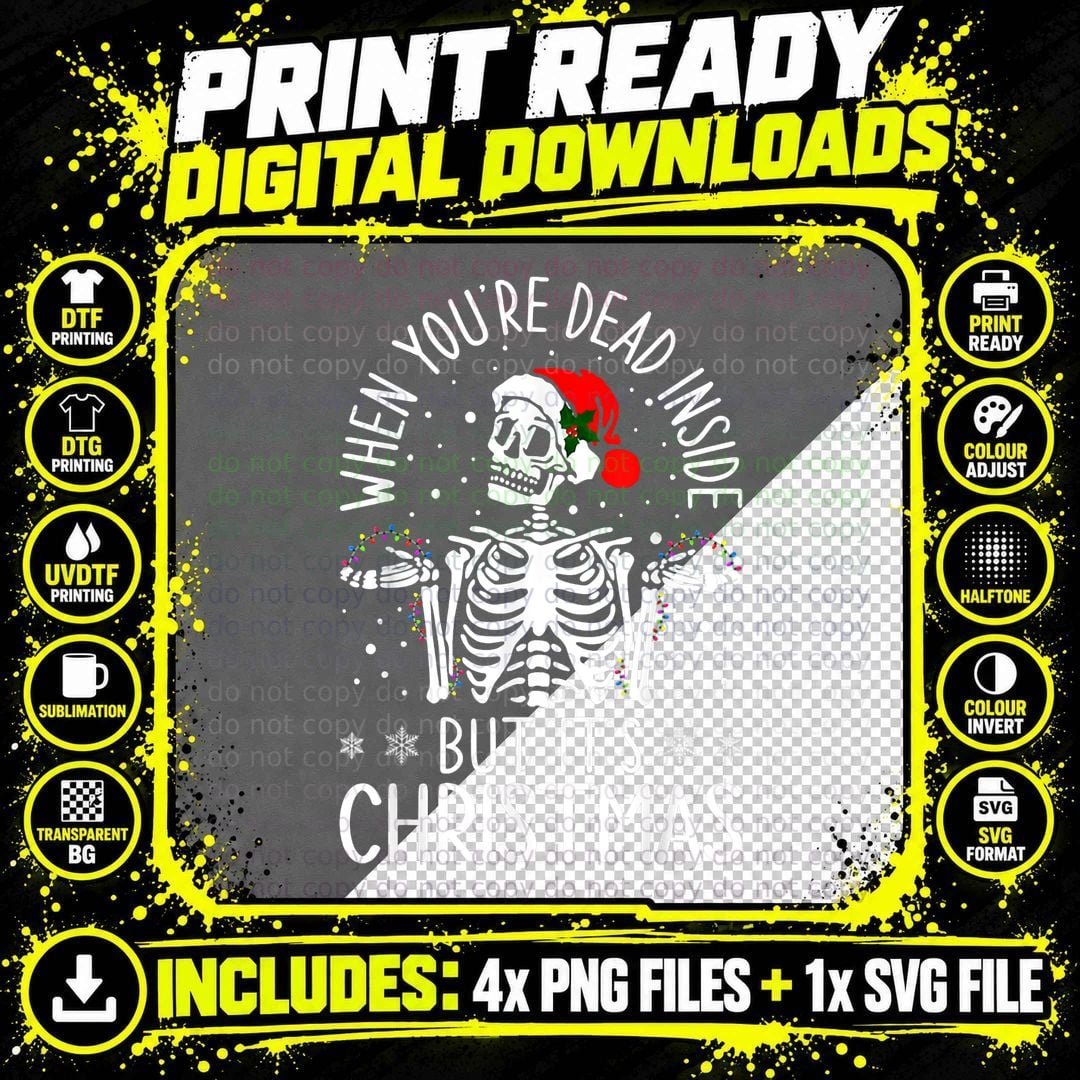 Skeleton Christmas T-Shirt, Funny Holiday Print Png SVG Digital Bundle