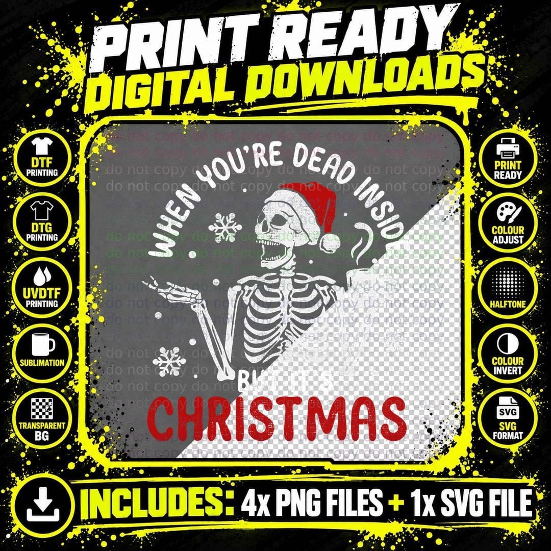 Skeleton Christmas T-Shirt, Retro Holiday Style Png SVG Digital Bundle